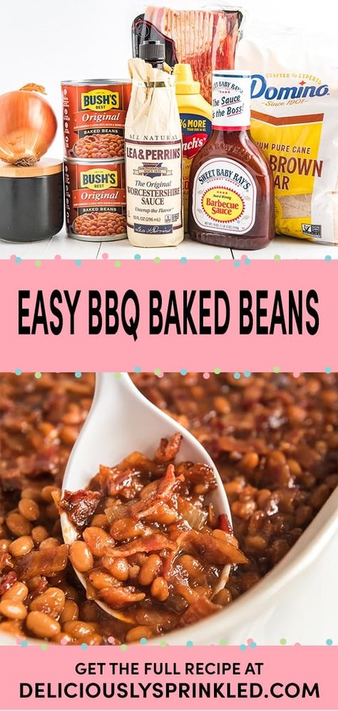 The BEST BBQ Baked Beans Bush’s Baked Beans Recipes, Bush's Baked Beans Recipe, Bush’s Beans Recipe, Bbq Baked Beans With Pulled Pork, Crockpot Bbq Baked Beans, Baked Bbq Beans, Food To Take To Cookout, Best Bbq Baked Beans, Baked Beans With Bbq Sauce