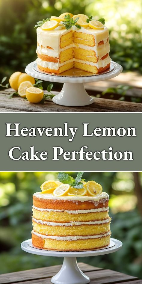 Bite into this light and fluffy Heavenly Lemon Cake, where every slice bursts with vibrant lemon flavor and creamy frosting! Perfect for any celebration or simply to brighten your day, this cake is a slice of sunshine. Follow my recipe for a delightful baking experience that will leave everyone craving more! Lemon Sunshine Cake, Homemade Lemon Cake Recipe, Italian Lemon Cake, Homemade Lemon Cake, Cake Recipes Uk, Delicious Lemon Cake, Homemade Banana Pudding Recipe, Lemon Tea Cake, Moist Lemon Cake