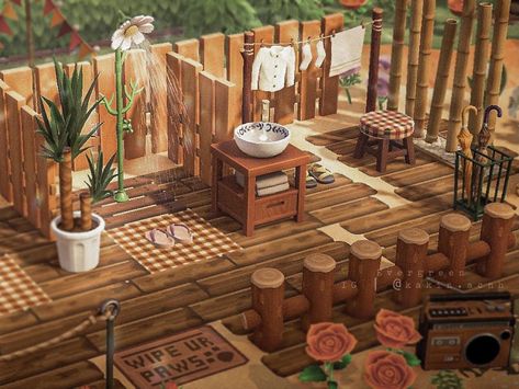 Small Animal Crossing Builds, Modern Animal Crossing Island, Animal Crossing Fishing Area, Acnh Laundry Area, Animal Crossing Floor Design, Animal Crossing Beach House, Acnh Floor Design Codes, Animal Crossing Inspiration, Cottagecore Animals