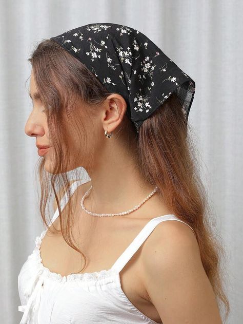 1pc Women's Black Floral Printed Trendy Headscarf Headband Hairband | SHEIN USA Black Headscarf, Headscarf Headband, Polka Dot Print, Black Polka Dot, Head Scarf, Floral Printed, Black Floral, Apparel Accessories, Black Color