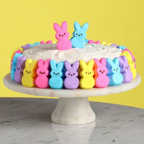 Easter Peep Cake Ideas, Peep Themed Party, Peeps Cake Ideas, Easter Peep Cake, Peep Cake Ideas, Peeps Dessert, Peep Cake, Bunny Cake Pan, Marshmallow Bunnies