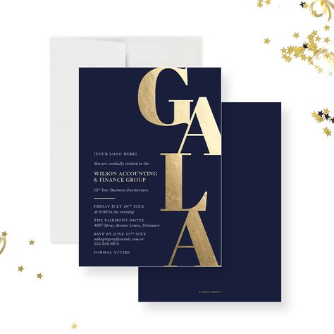 Network with top professionals and celebrate success with this sophisticated business invitation. Join us for an evening filled with inspiration, innovation, and the pursuit of change. This invitation is designed specifically for business gala events, featuring a refined navy blue background and elegant golden typography, setting the perfect tone for your corporate gathering. Personalize every aspect of this invitation, from the main title and company name to the exact date, time, venue address, Luxury Party Invitation, Elegant Dinner Invitation, Business Invitation Card Design, Gala Invitation Design, Golden Typography, Honey Images, Gala Invitation, Celebrate Success, Event Graphics