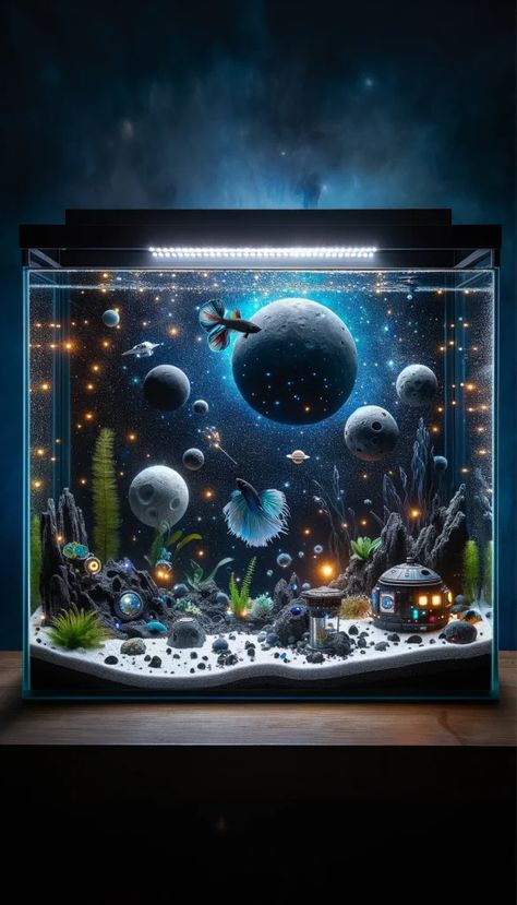 Creative Aquarium Ideas, Easy Fish Tank Ideas, Fish Tank Theme Ideas, Beautiful Aquariums Tanks, Creative Fish Tank Ideas, Fish Tank Themes Ideas Creative, Fish Tanks Aesthetic, Small Aquarium Ideas Decoration, Aquarium Room Ideas