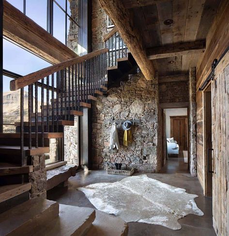 Traditional Swiss alpine inspired home in the breathtaking mountains of Big Sky Yellowstone Club, Metal Railing, Architecture Design Process, Montana Homes, Stone And Wood, Modern Mountain, Custom Home Designs, Luxury House Designs, Mountain Home