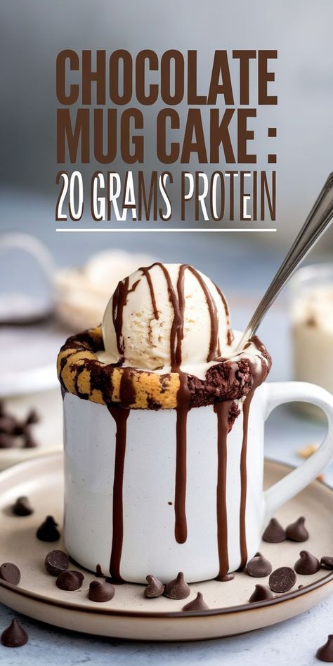 High Protein Desserts Chocolate Protein Mug Cake Recipe You Need to Try Chocolate Chip Mug Cake Healthy, Chocolate Chip Protein Mug Cake, Protein Muffin In A Mug, Microwave Protein Muffin, High Protein Mug Cake Low Carb, Protein Mug Cookie, Protien Mug Cakes, Low Calorie Mug Desserts, Microwave Healthy Dessert