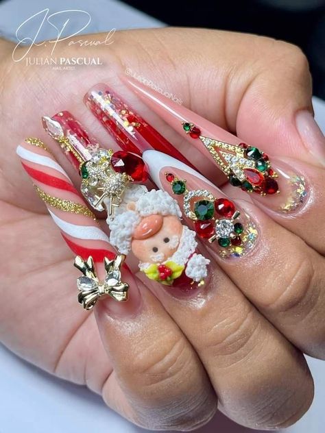 Diy Christmas Nail Designs, Navidad Nails, Christmas Nails Designs, Classy Nail Art Ideas, Christmas Nails Diy, Themed Nails, January Nails, Acrylic Toe Nails, Cute Christmas Nails