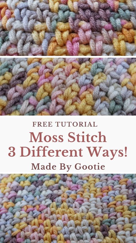 How To Crochet Moss Stitch, Crochet Blanket Moss Stitch, Crochet Granite Stitch, Moss Stitch Crochet In The Round, Crochet Linen Stitch C2c, Moss Stitch Crochet Border, Crochet Linen Stitch Tutorial, Crochet Moss Stitch Tutorial, Linen Stitch Crochet Granny Square