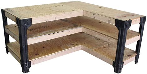 2x4basics 90165ONLMI Custom L-Shaped Workbench - - Amazon.com Corner Workbench, 2x4 Basics, Workbench Legs, Indoor Bike Storage, Heavy Duty Work Bench, Portable Workbench, Building A Workbench, Workbench Plans Diy, Shelving Storage