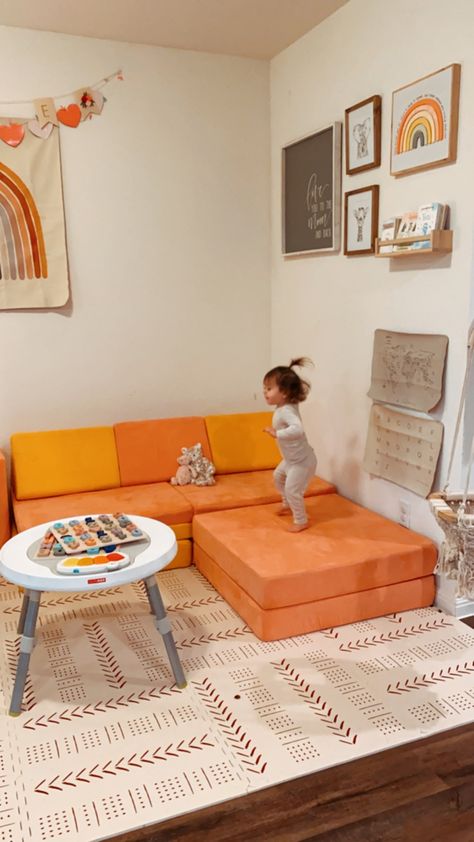 Two nugget build Small Playroom With Nugget, Nugget Couch In Playroom, Nugget Couch Bedroom, Nugget Couch Decor Ideas, Nugget In Playroom, Nugget 2 Build, Nugget Living Room, Playroom Nugget Couch, Two Nugget Ideas