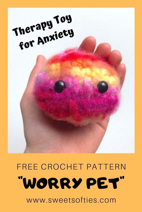 Free Crochet Pattern: Worry Pet a crochet therapy toy Worry Pet Crochet Pattern, Diy Worry Pets, Crochet Worry Dolls, One Color Amigurumi, Crochet Pop It Fidget Pattern Free, Worry Pets Diy, Crochet Sensory Toys Free Pattern, Crochet Worry Pet, Crochet Gifts For Kids