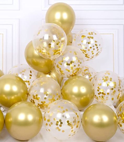 AULE Party Balloons Pack of 42 - Metallic Gold Balloons & Gold Confetti Balloons and 64ft Ribbons - 12 Inch Balloons Decorations Set Glitter Balloons, Gold Confetti Balloons, Rose Gold Confetti, Purple Balloons, Metallic Balloons, Rose Gold Balloons, Confetti Dots, Big Balloons, Glitter Party