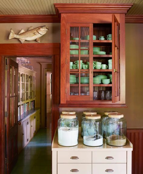 Antique Game Table, Martha Stewart Kitchen, Installing Wainscoting, New England Beach House, Martha Stewart Home, The September Issue, Mahogany Cabinets, Living Room Mantel, Cabinet Detailing