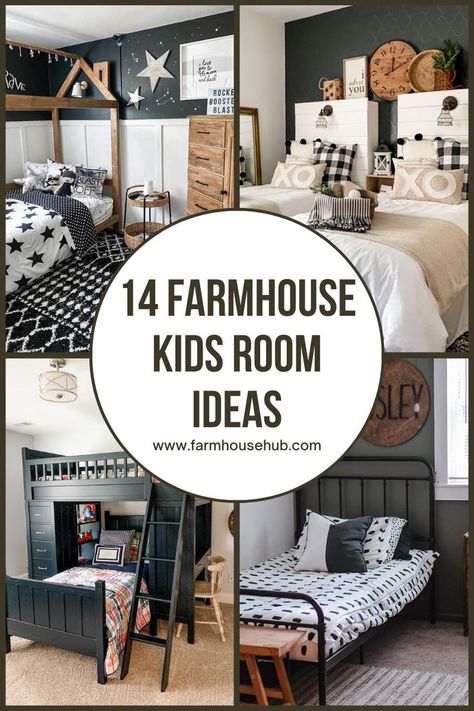 Farmhouse kids room ideas Kids Bedroom Boy And Girl, Boy Bunk Beds Room Ideas, Boys Bunk Beds Room Ideas, Boy Room Color Scheme, Boys Room With Bunk Beds, Boys Room Farmhouse, Boy And Girl Kids Room, Boys Room Color Scheme, Bunk Beds Room Ideas