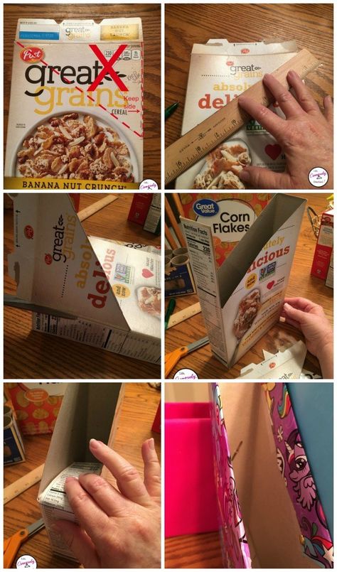 Diy Box Organizer, Cereal Boxes Diy, Cereal Box Organizer, Diy Desk Organizer, Tissue Box Crafts, Cereal Box Craft, Recycle Cardboard Box, Diy Boxes, Storage For Kitchen