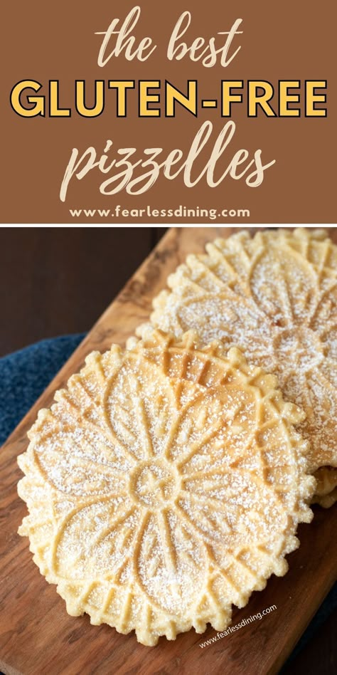 Healthy Pizzelle Recipe, Pizelle Cookies Recipes Gluten Free, Gluten Free Press Cookies, Pizelle Recipe Gluten Free, Gluten Free Bar Cookies Recipes, Gluten Free Pizzelles, Gluten Free Zeppole, Gf Biscotti Gluten Free, Gluten Free Sweet Snacks