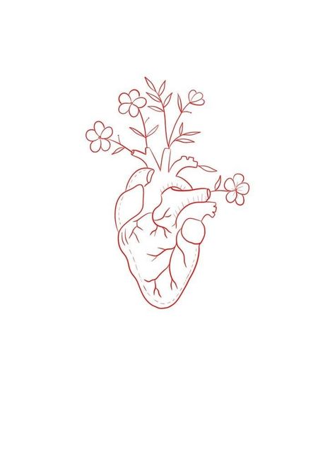 Small Tattoo Red Ink, Red Heart With Flowers Tattoo, Intricate Heart Tattoo, Tattoo Heart With Flowers, Flash Tattoo Heart, Heart Floral Tattoo, Heart With Flowers Drawing, Heart And Flowers Tattoo, Tattoo Rojo