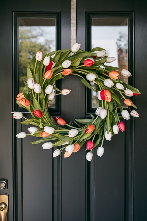 🌷 Vibrant Tulip Wreath 🌼 Cute Door Wreaths, May Wreath Ideas, Front Door Spring Wreaths, Wreath Ideas Year Round, Wreaths For Front Door Summertime, Spring Wreath Ideas Diy, Summer Wreath Ideas, Spring Wreaths For Front Door Diy, Spring Wreath Ideas