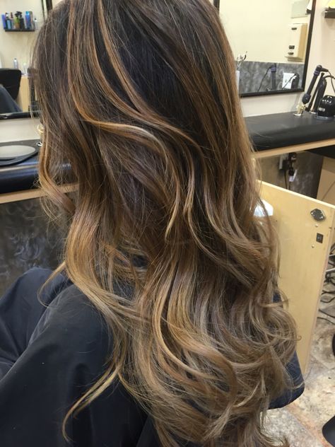 Carmel highlights Light Brown Hair Carmel Hilights, Long Layers Caramel Highlights, Caramel Ribbon Highlights On Dark Hair, Black Hair Carmel Highlight, Carmel Highlights On Brown Hair Wavy, Carmela Highlights In Light Brown Hair, Carmel Highlights, Brunette Highlights, Caramel Hair