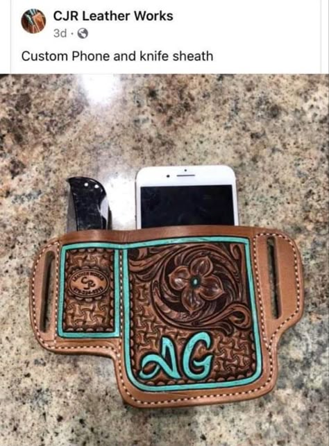 Western Leather Projects, Custom Leather Belts Western, Western Tooled Leather Patterns, Tooled Leather Ideas, Leather Work Ideas, Western Truck Accessories, Leather Tooled Belts, Western Leather Work, Leather Phone Case Western