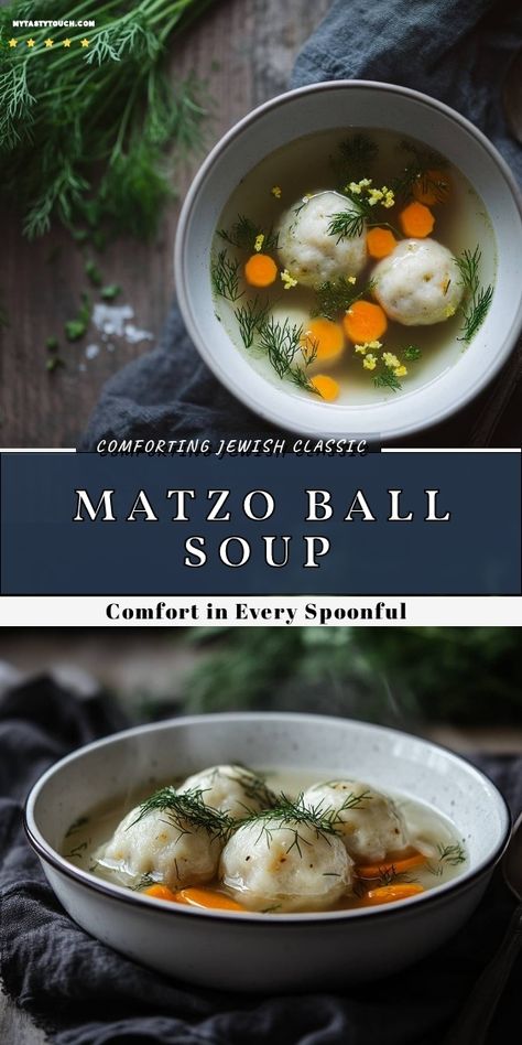 There's nothing quite like a warm bowl of Matzo Ball Soup to bring comfort to your day. Made with fluffy matzo balls, vibrant carrots, and fresh dill, this recipe is a heartwarming tradition that I love to share with family. Perfect for cozy nights or festive occasions, every spoonful delivers a taste of home and warmth! Jewish Matzo Ball Soup Recipe, Matza Ball Soup, Mozza Ball Soup, Matzoh Ball Soup, Matzo Ball Soup Recipe, Matzo Balls, Colorful Carrots, Matzo Ball, Jewish Deli