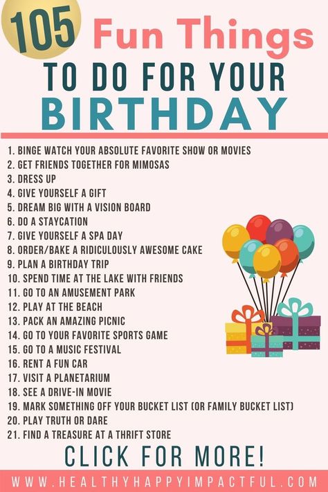 Try these fun birthday ideas for women and moms to make your big day extra special this year! Things to do on your birthday activities. Things to do on your birthday alone. Things to do on your birthday at home. Birthday Ideas In Home, Where To Celebrate Birthday Ideas, Birthday Plans For Women, What To Do In A Birthday Party, What Can I Do For My Birthday, Things To Do By Yourself On Your Birthday, Birthday Gift Ideas For Yourself, What To Do Birthday Ideas, Thing To Do On Birthday