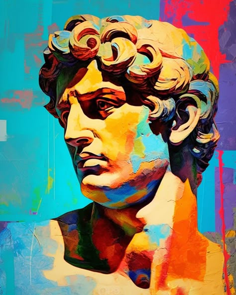 Greek God Pop Art Greek Inspired Art, Greek Art Painting, Greek Gods Paintings, Greek Artwork Paintings, Greek God Painting, Greek Art Aesthetic, Greek God Painting Aesthetic, Greek Statue Art, Greek Statue Painting