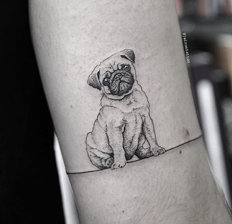 Black Pug Tattoo, Tattoos Dainty, Small Pug, Tattoo Font For Men, Small Dog Tattoos, Tattoos Pretty, Pug Tattoo, Tattoos Cute, Simple Forearm Tattoos