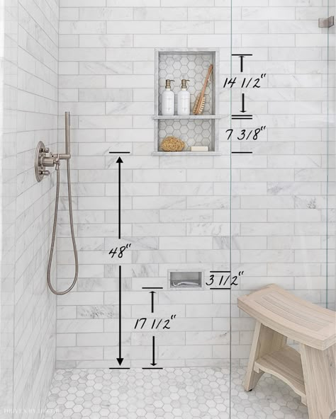 Bathroom Measurements, Driven By Decor, Bathroom Redesign, Master Bath Remodel, Shower Niche, Bathroom Remodel Designs, Bathroom Remodel Shower, Upstairs Bathrooms, Bathroom Redo