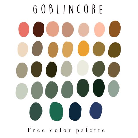 Free color palette based on goblincore Goblincore Colour Palette, Cottage Core Color Pallete, Aesthetic Color Palettes Procreate, Cottage Core Aesthetic Color Palette, Cryptidcore Color Palette, Goblin Color Palette, Cottage Core Pallete Color, Goblincore Drawing Ideas, Colorful Goblincore