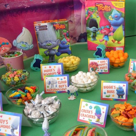 10 Awesome Trolls Birthday Party Ideas | 2022 - Cool Video Invitations Trolls Party Food, Troll Party Theme, Trolls Party, Princess Poppy, Food Cards, Trolls Birthday Party, Troll Party, Second Birthday, 4th Birthday Parties