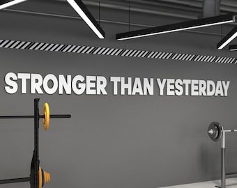 View GYM WALL ART by HomeArtStickers on Etsy Gym Lighting, Gym Design Interior, Gym Wall Decor, Stronger Than Yesterday, Gym Room At Home, Gym Interior, Home Gym Ideas, Gym Quotes, Workout Room