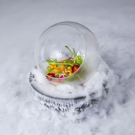 New dry ice smoking tableware hotel artistic conception dish glass purple sand plate set molecular cuisine gourmet utensils - AliExpress Futuristic Food Ideas, Smoothie Shots, Molecular Gastronomy Plating, Futuristic Food, Modern Plating, White Foods, Molecular Cuisine, Fine Dining Desserts, Plating Ideas