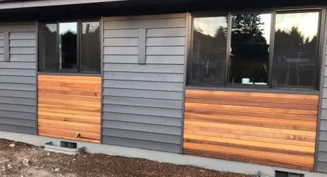 cedar accent walls « Cedar Country Lumber Wood Cladding Exterior, Cedar Walls, About Ideas, Ranch House Exterior, Tiny House Exterior, Cedar Cladding, Siding Options, Home Exterior Makeover, Cedar Siding