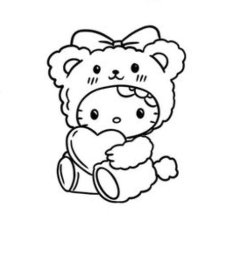 Kawaii Outline Drawing, Small Hello Kitty Drawing, Coloring Sheets Hello Kitty, Sanrio Line Art, Hello Kitty To Draw, Hello Kitty Coloring Pages Y2k, Cute Coloring Pages Aesthetic Easy, Hello Kitty Line Art, Colouring Pages For Adults Aesthetic