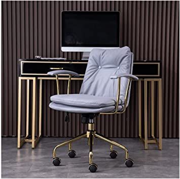 3190 Creative Task Office Chair, Full-Grain Leather Computer Chair, Comfy Lifting Desk Swivel Chair, Backrest Armrest Thick Upholstered Gift (Color : Gray Blue, Size : Golden) Office Chair Leather, Nordic Desk, Chair Study, Vanity Bedroom, Office Chair Design, Work Chair, Executive Office Chairs, Stylish Chairs, Simple Home