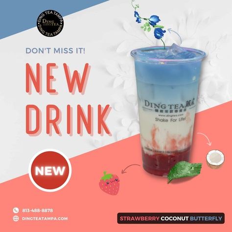 🎼 With a beautiful combination of: 🍓 the sweet and sour taste of strawberries 🥥 a little fragrant fat of coconut milk 🌱 and a bit of freshness from butterfly pea 👉 Strawberry Coconut Butterfly brings not only a new and delicious taste but also a very healthy drink. 🙋‍♀️ This drink is an option that you cannot ignore when coming to Ding Tea Tampa! Bubble Tea Store, Strawberry Butter, Boba Drink, Shakes Drinks, Tea Store, Healthy Drink, Butterfly Pea, Sour Taste, Pretty Drinks