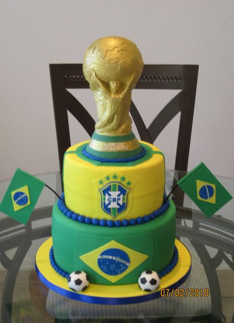 We think this #WorldCup inspired  cake takes home the trophy. Worldcup Football Cake, World Cup Trophy Cake, Fifa Cake, Messi Birthday, Soccer Birthday Cakes, Football Birthday Cake, Soccer Cake, Football Birthday Party, Soccer Birthday