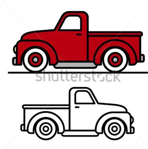 Truck painted rock idea Truck Outline, Old Red Truck, Cartoon Vintage, Vintage Cartoons, Christmas Red Truck, Vintage Pickup Trucks, Navidad Diy, Christmas Truck, Outline Drawings