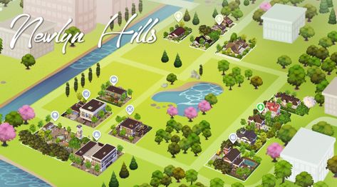 Sims 4 Newcrest Save File, Sims4 Worlds, Sims 4 Newcrest Map Layout, Sims 4 Park Layout, Sims 4 Newcrest Map Ideas, Sims Lots, Oasis Springs, Sims Freeplay Houses, Map Layout