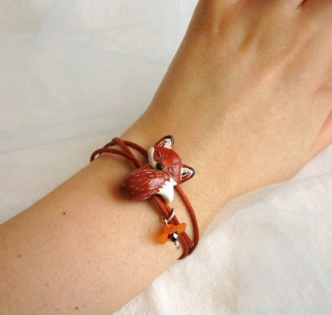 Fox Bracelet, Fox Crafts, Fox Jewelry, Fox Decor, Cute Polymer Clay, Fimo Clay, Clay Charms, Ceramic Jewelry, Diy Schmuck