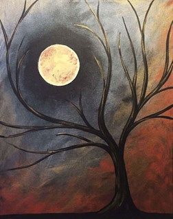 Fall Canvas, Moon Painting, Halloween Painting, Autumn Painting, Beginner Painting, Art Painting Acrylic, Painting Art Projects, Autumn Art, Moon Art