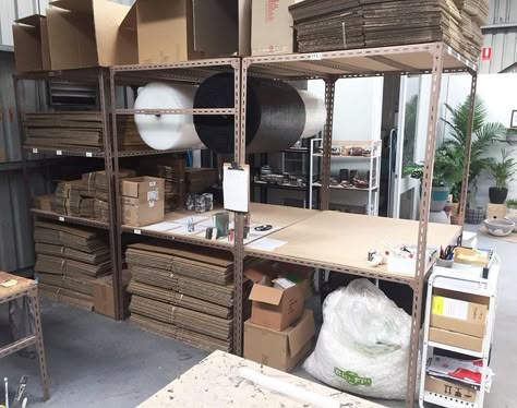 Pack And Ship Store, Shipping Area Organization, Shipping Area For Small Business, Shipping Station Organization, Small Warehouse Design Storage, Packing Station Ideas, Small Business Shipping Station, Shipping Station Ideas, Packaging Station