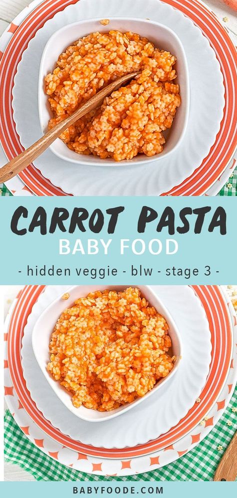 This fun Carrot Pasta is a healthy meal (hidden veggies!) for baby or toddler! Baby Pasta, Carrot Pasta, Toddler Dinner, Easy Baby Food Recipes, Kid Recipes, Toddler Recipes, Baby Led Weaning Recipes, Weaning Recipes, Baby Finger Foods