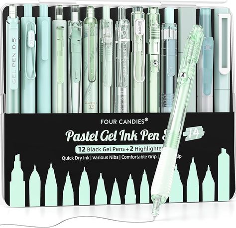 Amazon.com: Four Candies 14Pack Pastel Gel Ink Pen Set,Cute Retractable 0.5mm Fine Point Pen,Note Taking Aesthetic Pens,12 Pack Black Ink Pens with 2Pack Highlighter, Smooth Writing Pens for School, Office(Brown) : Office Products Note Taking Aesthetic, Aesthetic Pens, Pens For School, Back To University, Pastel Pen, Office Green, Bullet Pen, Fine Point Pens, Gel Pens Set