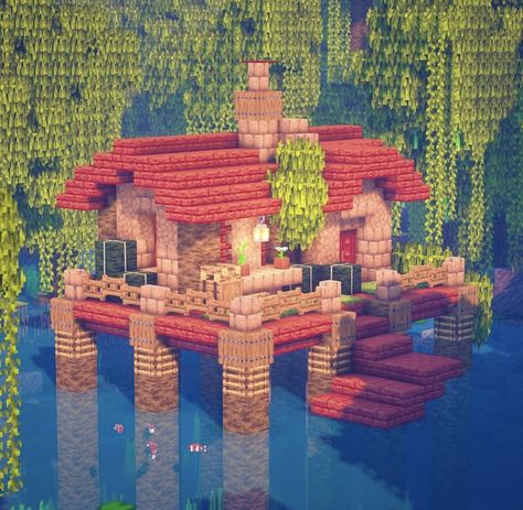 Minecraft Mangrove, Mc House, Blossom House, Aesthetic Minecraft, Starter House, Minecraft Structures, Easy Minecraft Houses, Minecraft House Tutorials, Minecraft Cottage