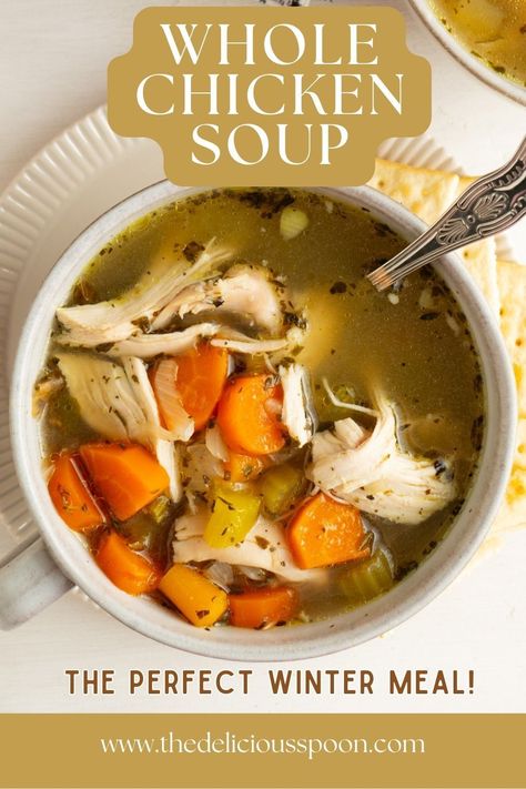 This easy chicken soup is the ultimate in cozy comfort food! Whip up a big batch of this simple, healthy recipe for a satisfying winter meal that will keep you warm and full all season long. Whole Chicken Soup, Chicken Soup From Scratch, Soup Simple, Easy Chicken Soup, Chicken Tortilla Soup Easy, Dinner Recipes Healthy Family, Homemade Chicken Soup, Perfect Lunch, Family Dinner Recipes