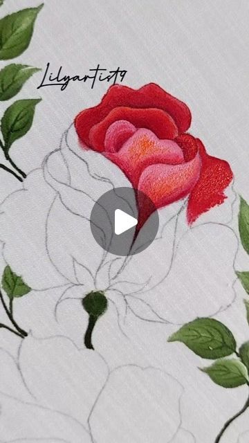 Rose Flower Fabric Painting, Rose Fabric Painting, Cloth Painting, Fabric Painting Techniques, Fabric Painting On Clothes, White Suit, Rose Leaves, February 8, Painting Painting