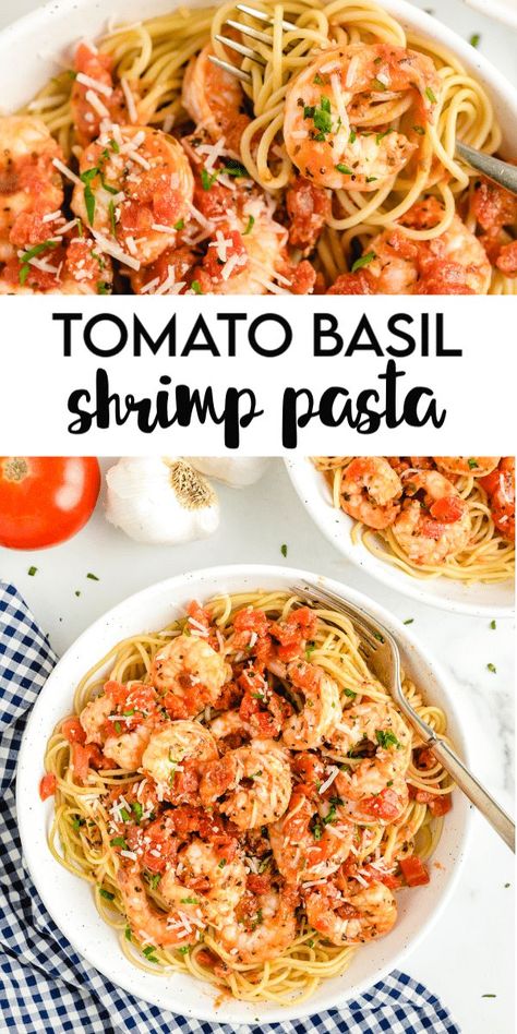 Shrimp Diced Tomatoes Pasta, Shrimp Recipes With Tomatoes, Tomatoe Shrimp Pasta Recipes, Shrimp Pasta Recipes With Tomatoes, Shrimp Pasta Tomato Easy Recipes, Shrimp And Tomatoes Recipes, Basil Shrimp Recipes, Shrimp And Basil Pasta, Shrimp Pasta Recipes Tomato