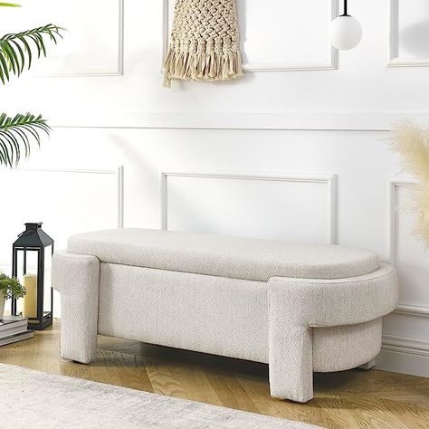 Love this unique linen ottoman! Such boho vibes! #love #ottoman #homedecor #decor #design #interiordesign #amazon #amazonaffiliate Linen Bench, Large Storage Ottoman, Upholstered Bench Seat, Storage Bench Bedroom, Upholstered Footstool, Storage Benches, Fabric Bench, Seat Foam, End Of Bed Bench