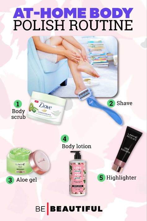 Body polish routine at home Private Part Care Routine, Basic Body Care Routine, Body Polishing Products, Body Polishing At Home, Perfect Skin Makeup, Body Polishing, Skincare Aesthetics, Leg Care, Skincare Steps